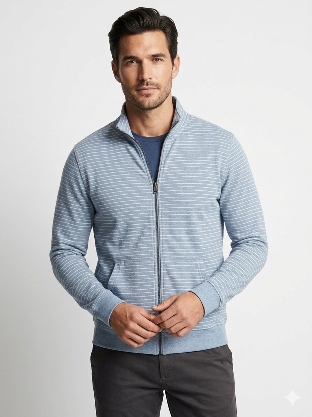 Banana Republic Men’s Light Blue Striped Zip-Up Sweater